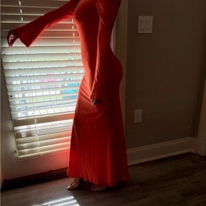 Elegant Long Sleeve Coral Dress